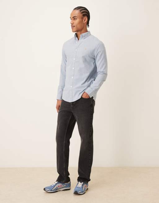 Farah - Steen - Casual overhemd met lange mouwen en logo in blauw, 2 van 5