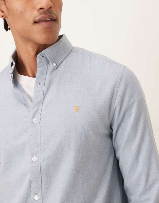 Farah - Steen - Casual overhemd met lange mouwen en logo in blauw, 5 van 5