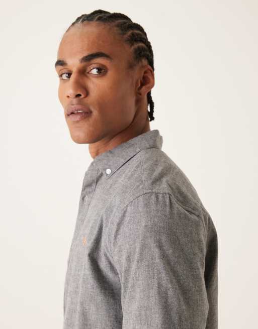 Farah - Steen - Casual overhemd met lange mouwen en logo in grijs, 4 van 5