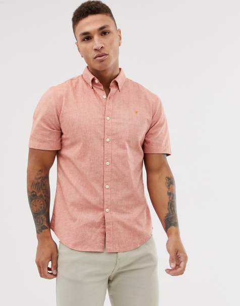 Farah - Steen - Chemise ajustée et texturée à manches courtes - Corail - view 1