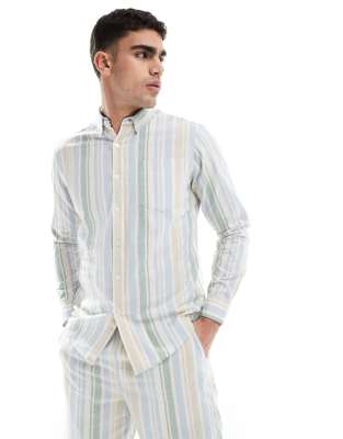 Farah - Steen - Chemise manches longues d'ensemble à rayures - Bleu et vert-Multicolore