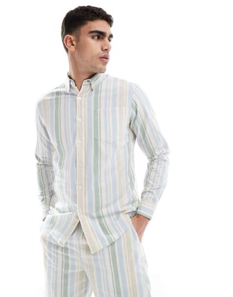 Farah steen co-ord long sleeve stripe shirt in blue and green - view 1