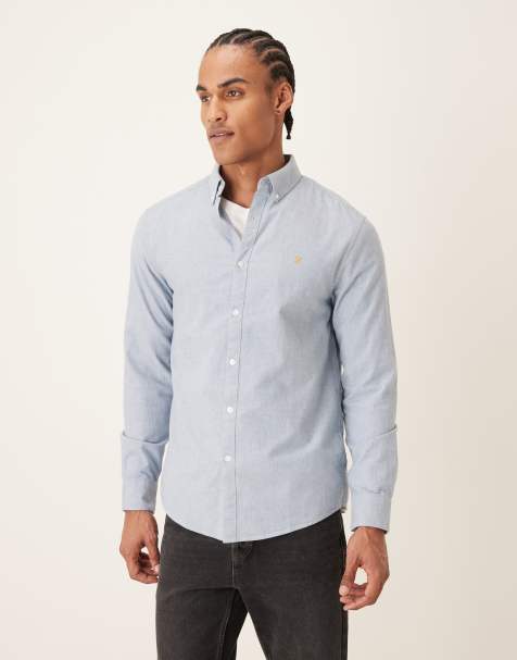 Farah Steen long sleeve casual logo shirt in blue