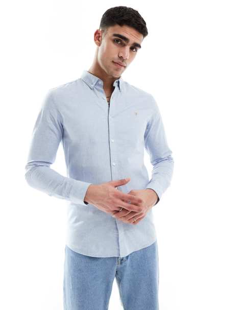 Farah steen long sleeve oxford shirt in blue - view 1