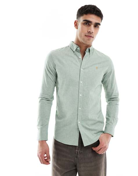 Farah steen long sleeve oxford shirt in light green - view 1