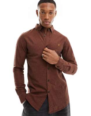 Farah Steen Slim Fit Brushed Shirt In Burgundy-red