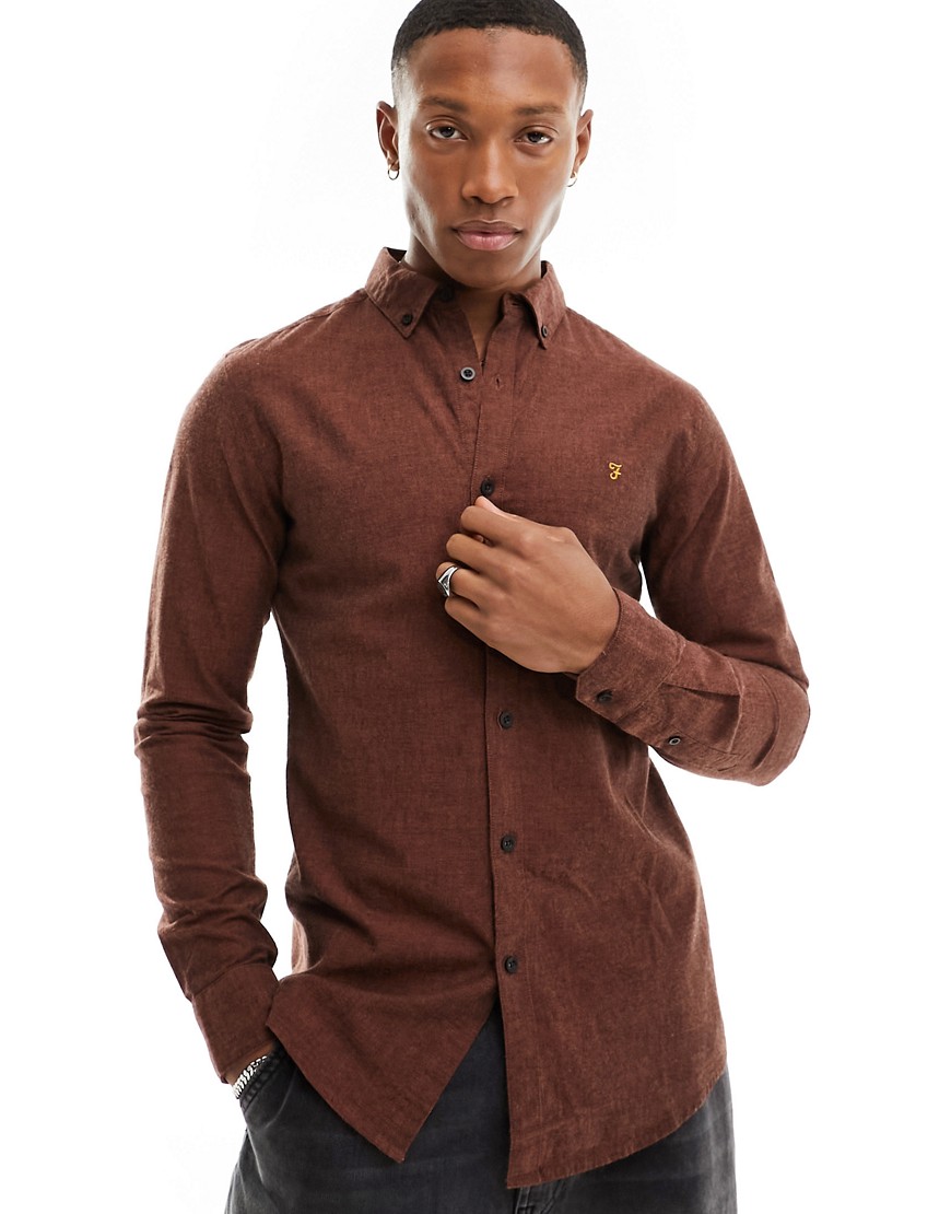 steen slim fit brushed shirt in burgundy-Red