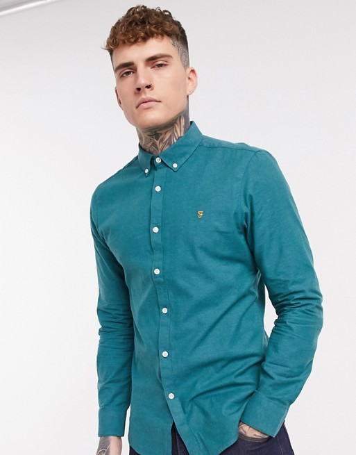 Farah Steen slim fit shirt in turquoise