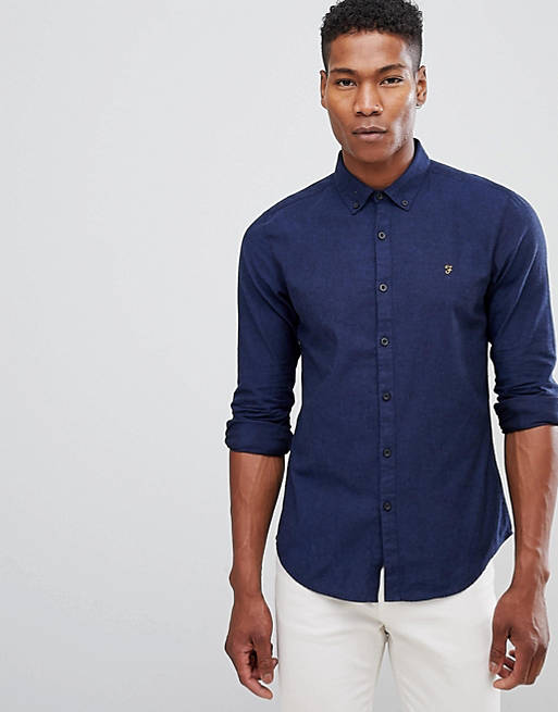 Farah Steen slim fit textured shirt in blue | ASOS