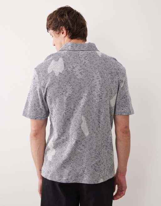 Farah - Stoker - Gebreid jacquard overhemd met korte mouwen in grijs, 3 van 5