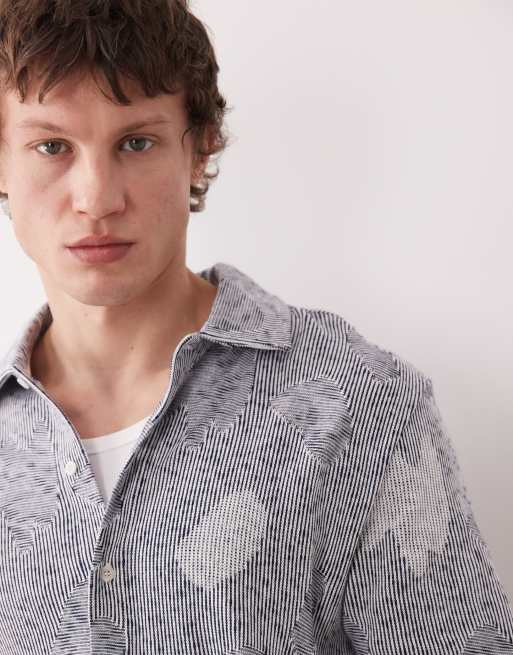 Farah - Stoker - Gebreid jacquard overhemd met korte mouwen in grijs, 5 van 5