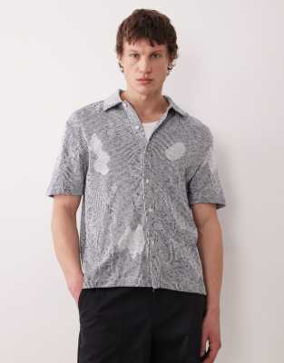 Farah Stoker short sleeve jacquard knit shirt in gray gray 26490₽