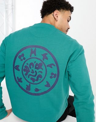 Farah Sur sweatshirt in mallard green with back print - ASOS Price Checker