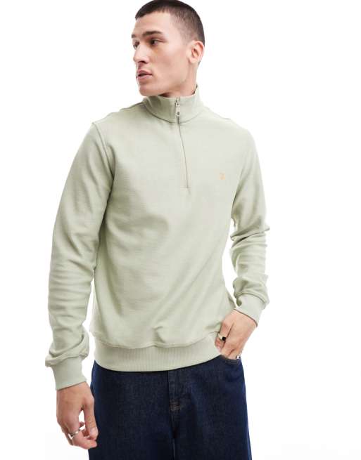 Farah – Sweatshirt aus Twill in Grün mit kurzem Reißverschluss