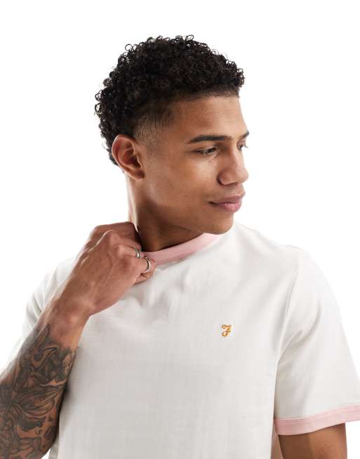 Farah - T-shirt met korte mouwen en een gekleurd randje in gebroken wit