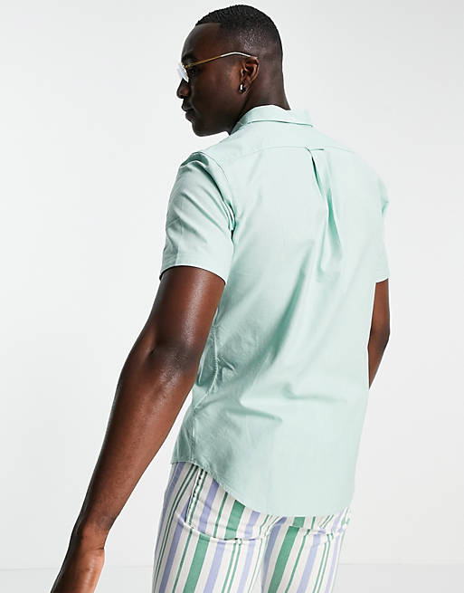 Men Farah Tall Brewer organic cotton short sleeve shirt in green 