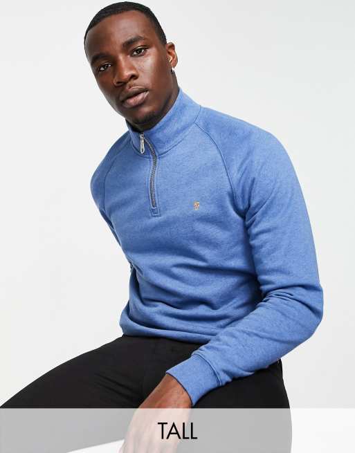 Farah Tall Jim cotton 1 4 zip sweatshirt in blue MBLUE