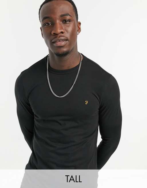 Farah Tall - Worthington - Langærmet t-shirt i sort bomuld - BLACK