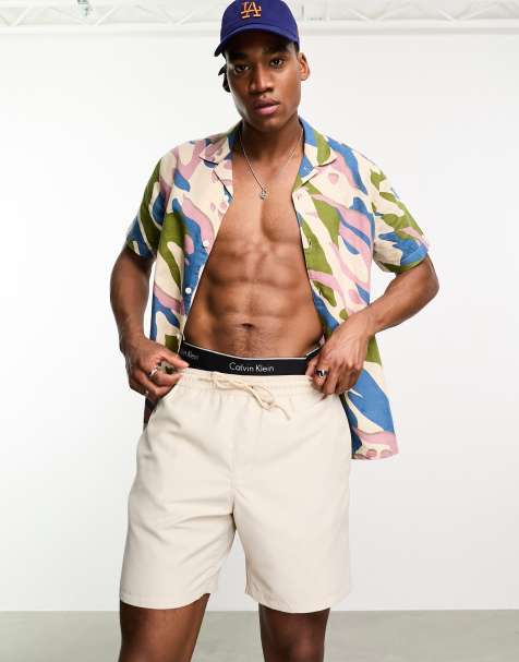 Farah Tandang revere collar printed short sleeve shirt in off-white - view 1