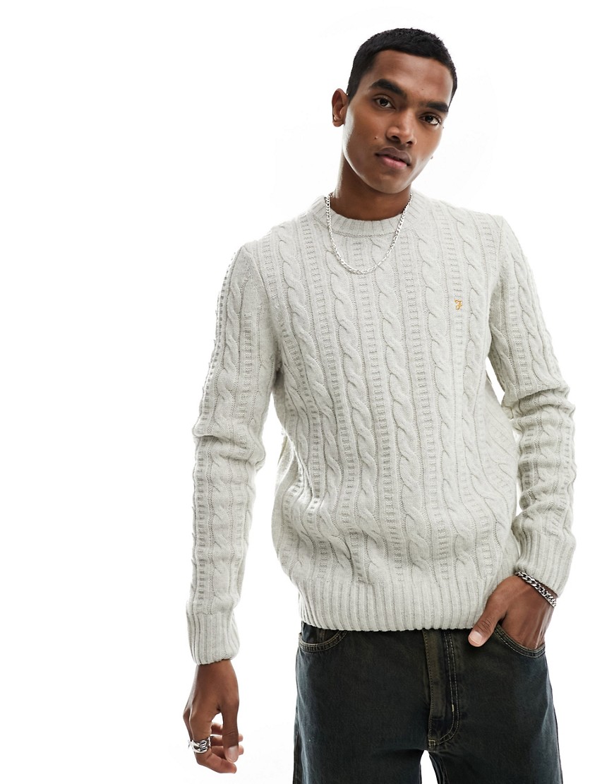 Farah tassotti cable knit wool jumper in off white