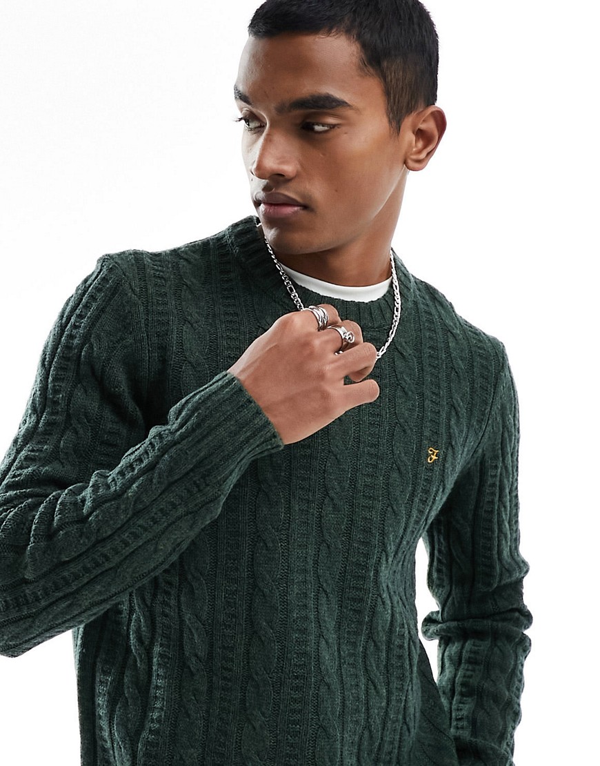 Farah Tassotti Cable Knit Wool Sweater In Green