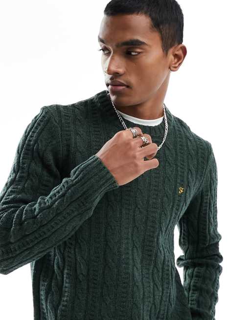 Farah tassotti cable knit wool sweater in green