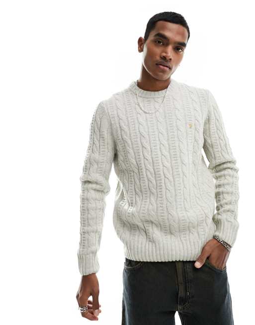 Farah Tassotti cable knit wool sweater in off white