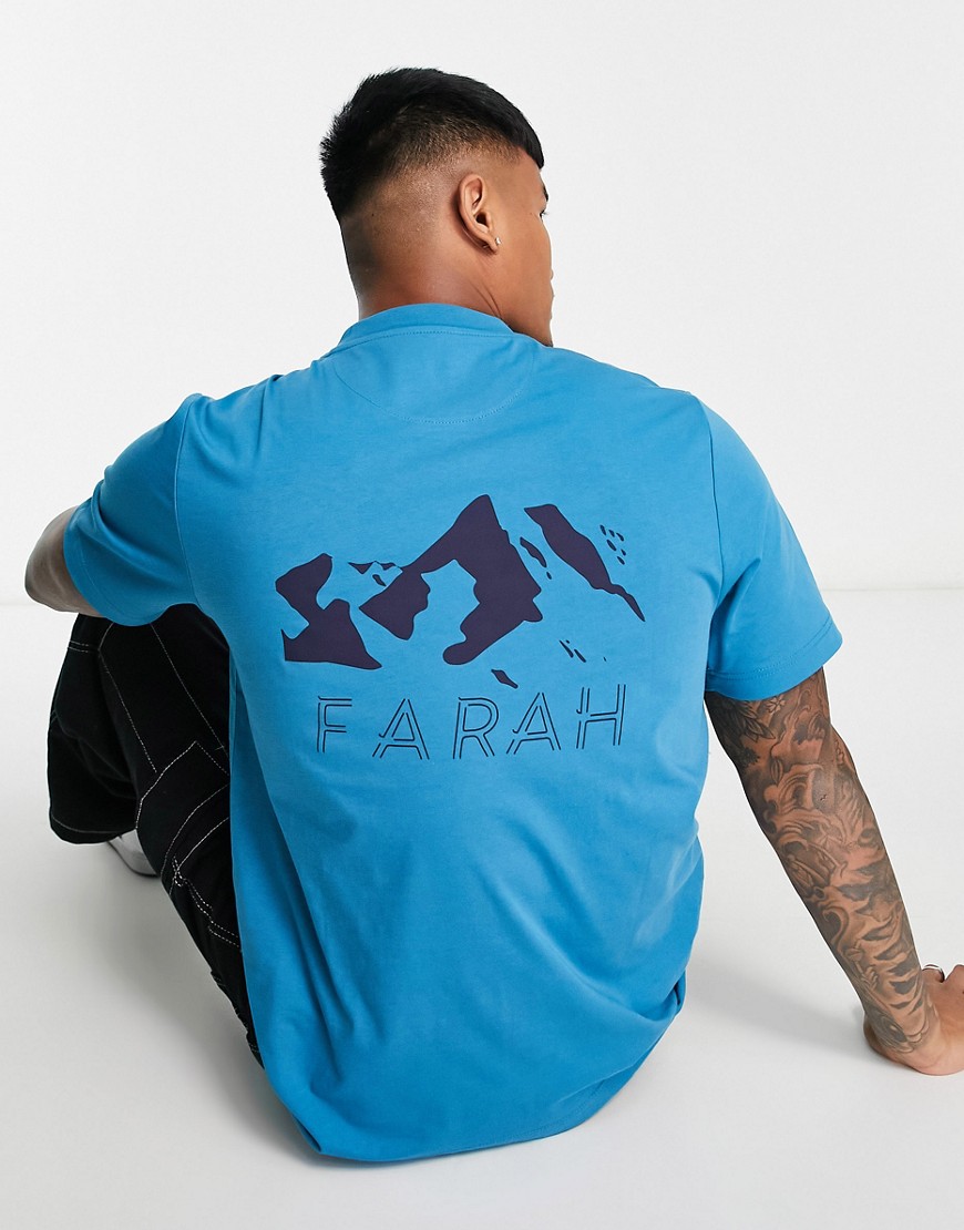 farah - terry - blågrön t-shirt av bomull med logga och tryck baktill