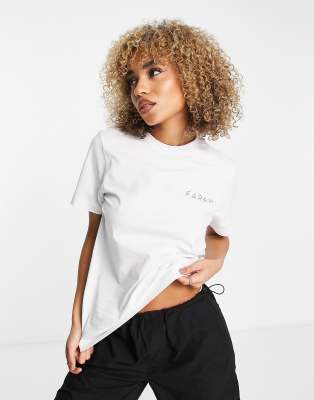 Farah Terry logo graphic cotton boyfriend fit T shirt in white