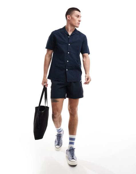 Farah textured seersucker short sleeve shirt in navy - view 1