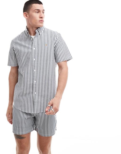 Farah textured stripe short sleeve shirt in white