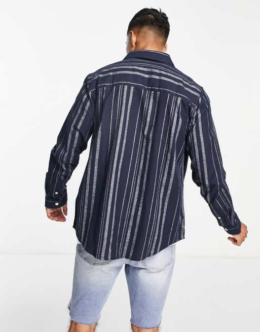 Farah Thompson cotton stripe shirt in navy, 2 of 4