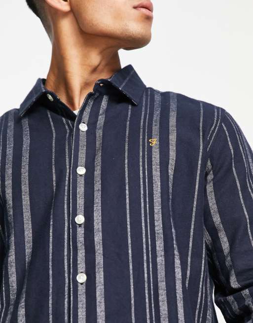 Farah Thompson cotton stripe shirt in navy, 3 of 4