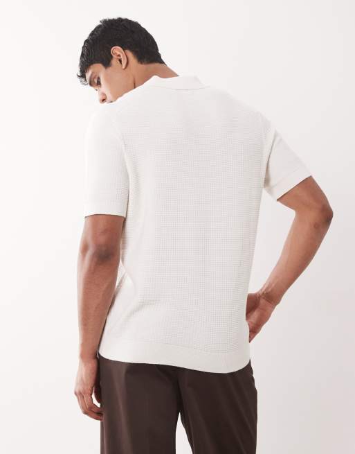 Farah - Thornley - Gebreid poloshirt met korte mouwen en logo in wit, 3 van 5