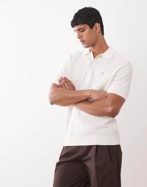 Farah Thornley short sleeve knitted logo polo shirt in white