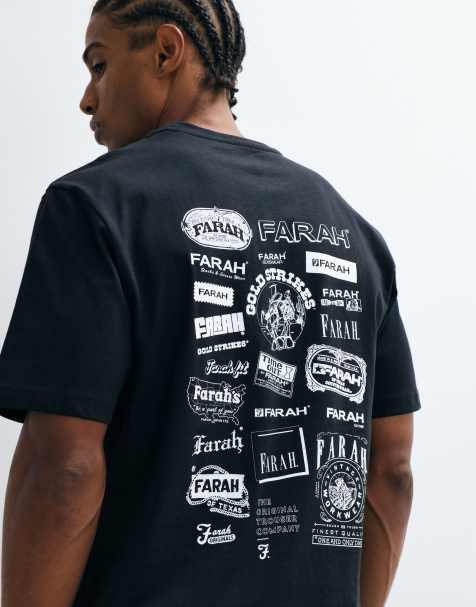 Farah Tilsworth short sleeve graphic logo t-shirt with back print in black - view 1