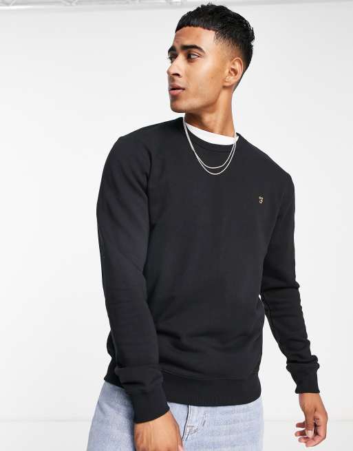 Farah Tim crew neck cotton sweat in black | ASOS