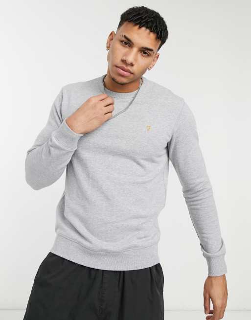 Farah Tim crew neck cotton sweat in grey marl GREY