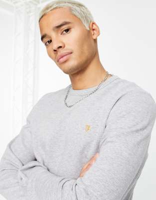 Farah Farah Tim crew neck cotton sweat in grey marl