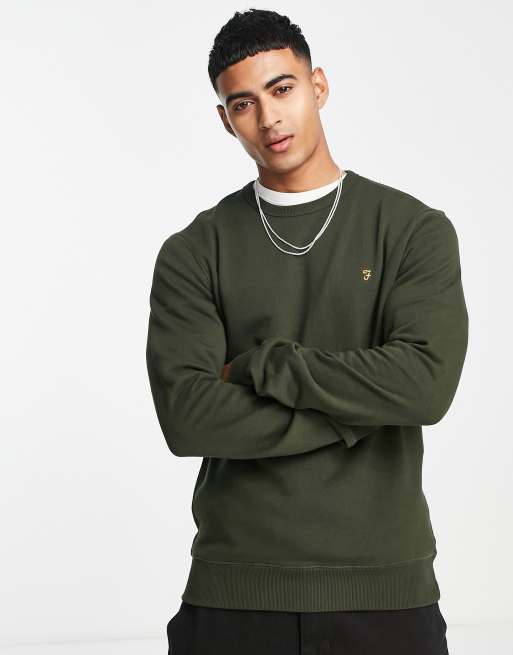 Farah Tim crew neck cotton sweatshirt in green | ASOS