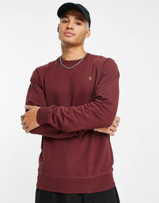 Farah Tim crew neck cotton sweatshirt in red heather