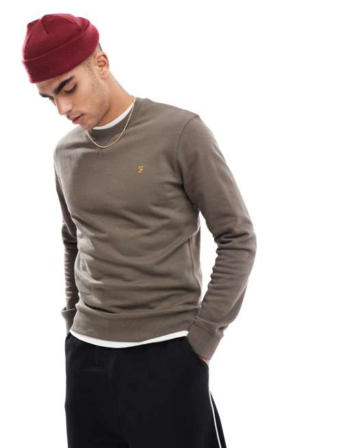 Farah Tim crew neck sweatshirt in mushroom gray