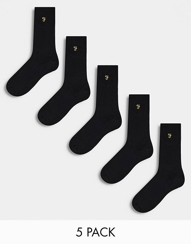 Farah - tommley 5 pack sports sock in black