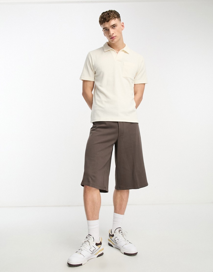 Farah Tomson terry towelling short sleeve polo in off white