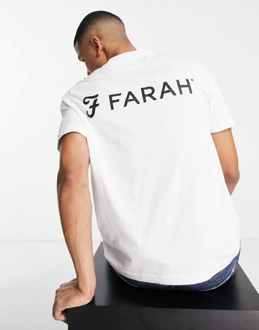 Farah – Trafford – T-Shirt in Weiß mit Logo hinten