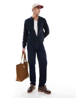 Farah Trinity Button Up Long Sleeve Knit Shirt In Navy