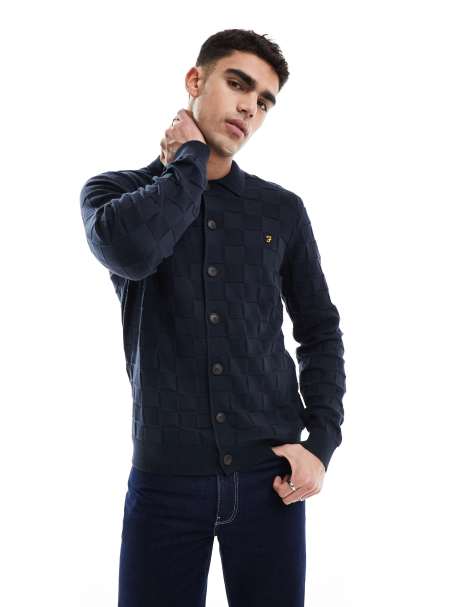 Farah - Trinity - Camicia in maglia blu navy a maniche lunghe con bottoni - view 1