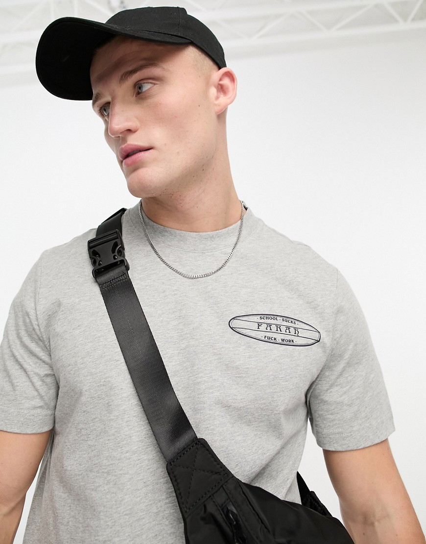 Farah Tunel t-shirt in light grey marl with vintage check graphics