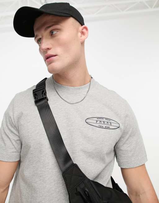 Farah Tunel t shirt in light grey marl with vintage check graphics