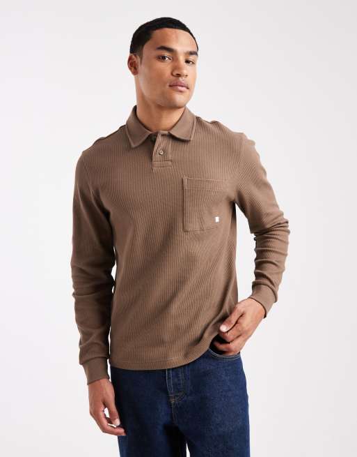 Farah Tyndell long sleeve polo in brown - BROWN